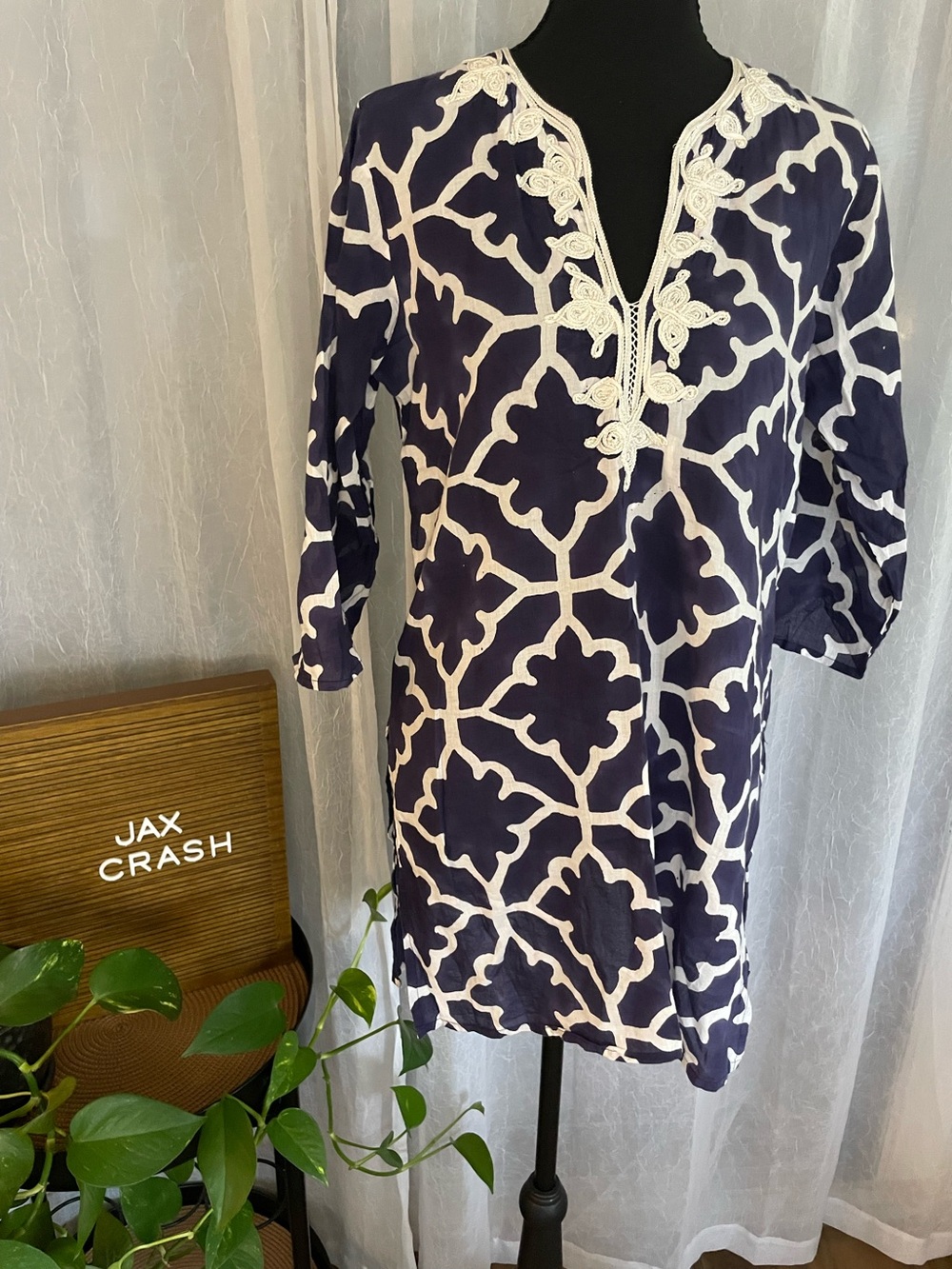 Roberta Roller Rabbit Navy and White Geometric Tunic Dress